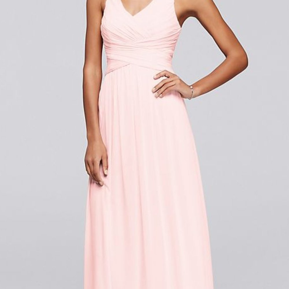 Mesh Long Bridesmaid Dress with Crisscross Back